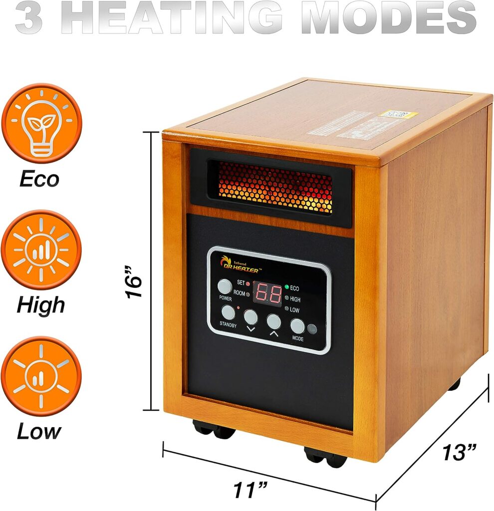 Dr Infrared Heater Portable Space Heater, 1500-Watt, Cherry