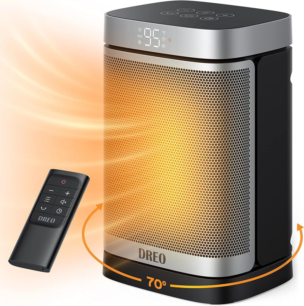 Dreo Space Heater – 70°Oscillating Portable Heater with Thermostat, 1500W PTC Ceramic Heater with 4 Modes, 12h Timer, Safety Fast - Quiet Heat, Small Electric Heaters for Indoor Use, Bedroom, Office