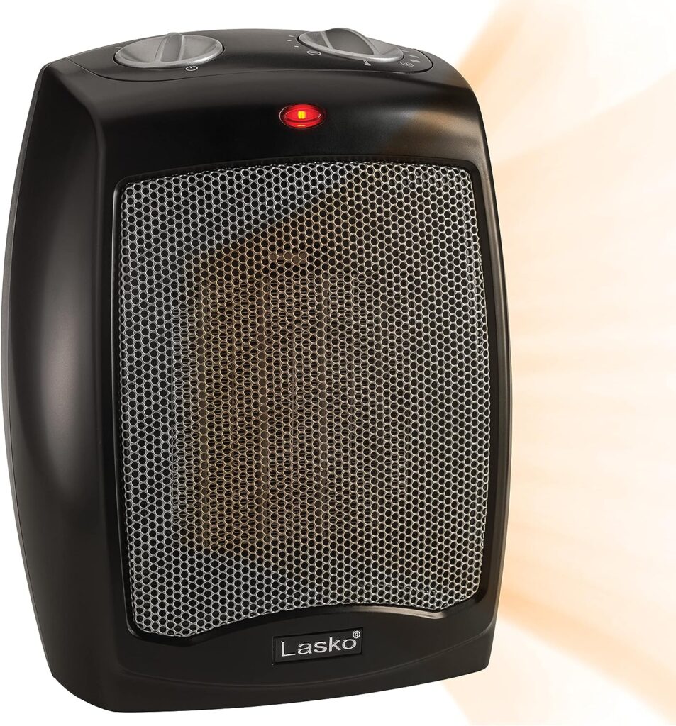 Lasko Ceramic Tabletop Space Heater for Home with Adjustable Thermostat and 2 Speeds, 9 Inches, Black, 1500W, CD09250
