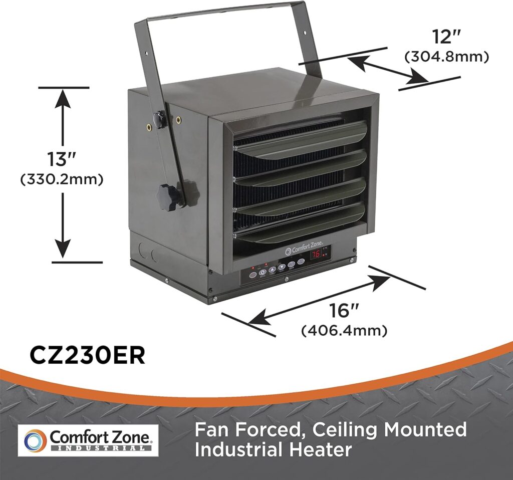 Comfort Zone CZ230ER 7,500-Watt, 240v Hard-Wired Digital Fan-Forced Ceiling Mount Heater with Full-Function Remote, Overheat Protection, Digital Thermostat, and 12-Hour Timer, Silver