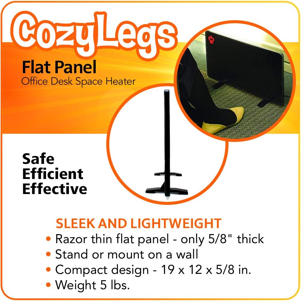 Cozy Products Cozy Legs Flat Panel Office Desk Space Heater - 200-Watts, ETL Listed, Energy Efficient Design, 19 x 13 Inches, 5 lbs., Black