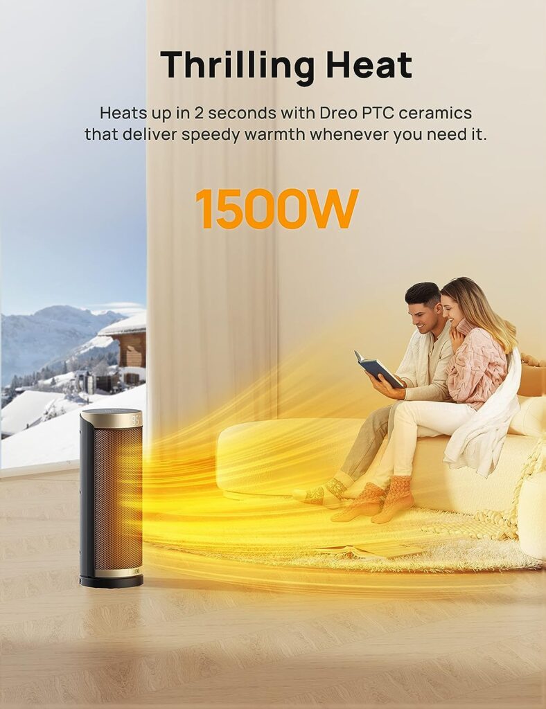 Dreo Space Heater, Portable Electric Heaters for Indoor Use, 70° Oscillation, 12H Timer, Quiet PTC Ceramic Heating with Thermostat, Safety Protection, Remote for Office, Home Bedroom