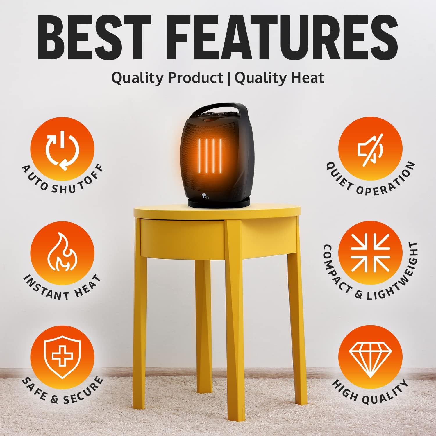 EconoHome Portable Electric Space Heater 1500W/750W - Super Quiet Oscillating Heater Fan with Thermostat, Highest Safety Standard, Heats 200 sq ft, for Indoor Office Desk, Bedroom or Living Room