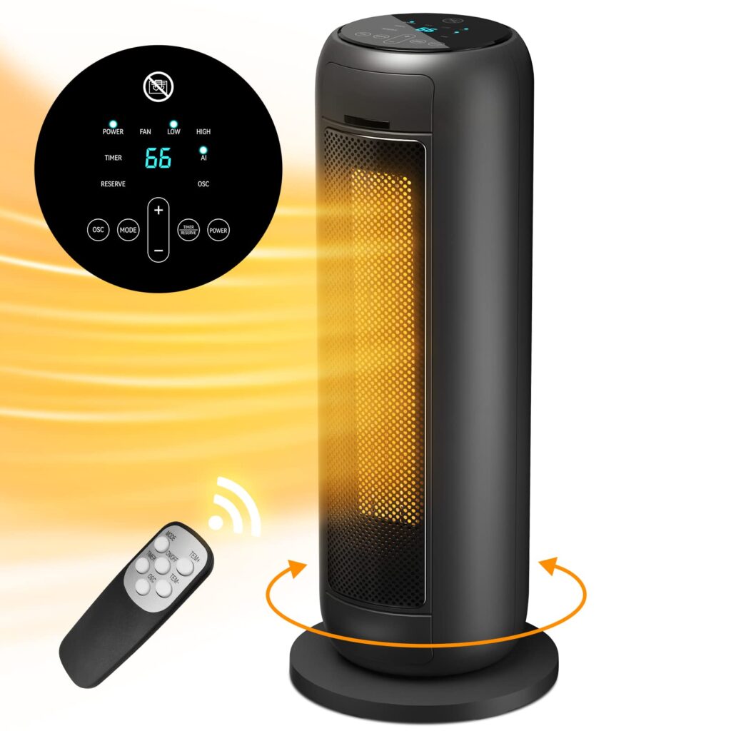 GiveBest Space Heater for Indoor Use 1500W Quiet Ceramic Fast Heating Portable Electric Heater with Tip-Over, Overheat Protection, LED Display, 70° Oscillating, Remote, Timer for Bedroom, Office, Home