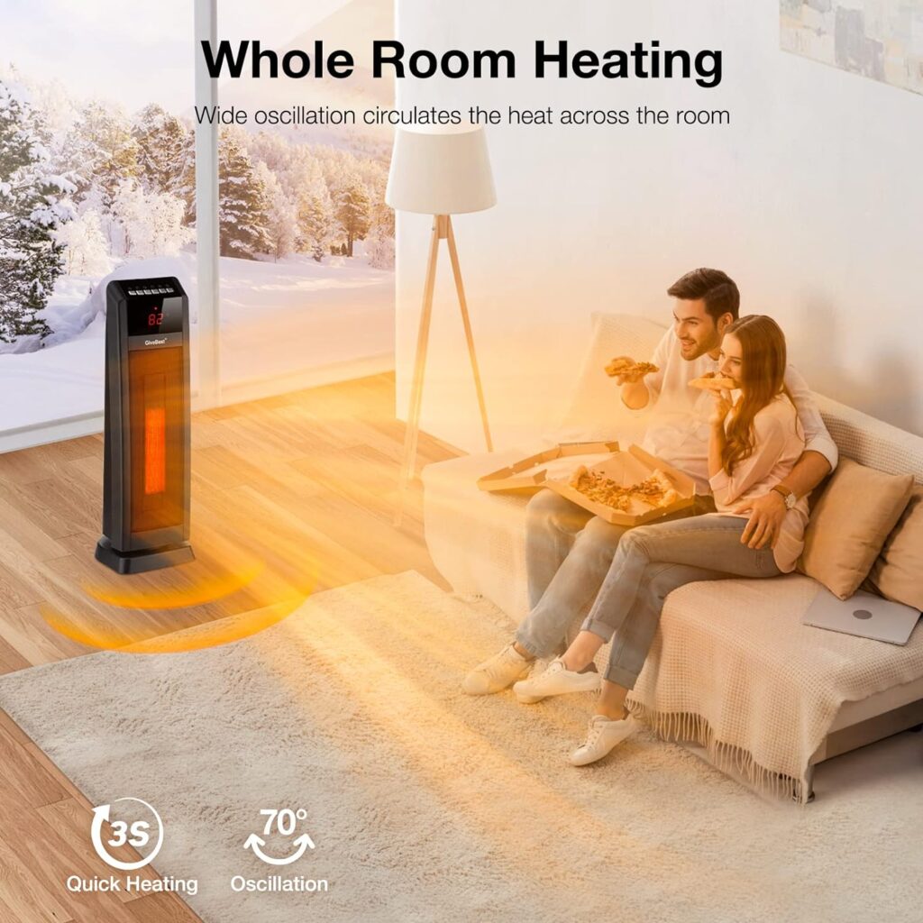 GiveBest Space Heater for Large Room, 24 Ceramic Tower Heater with Remote Control 1H to 8H Timer ETL Certified Digital Oscillating Heater with Overheat Protection Tip-Over Switch for Indoor Use