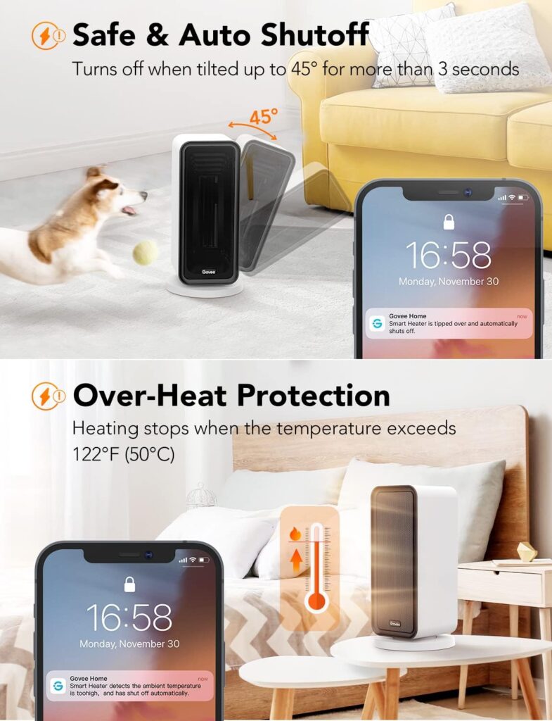 Govee Electric Space Heater, 1500W Smart Space Heater with Thermostat, WiFi  Bluetooth App Control, Works with Alexa  Google Assistant, Ceramic Heater for Bedroom, Office, Living Room, White