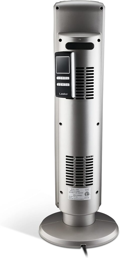 Lasko 29” Ceramic Tower Heater for Large Rooms, Whole Room Heating with Oscillation, Overheat Protection, Digital Display, Timer, Remote Control, 1500W, Black, 5586
