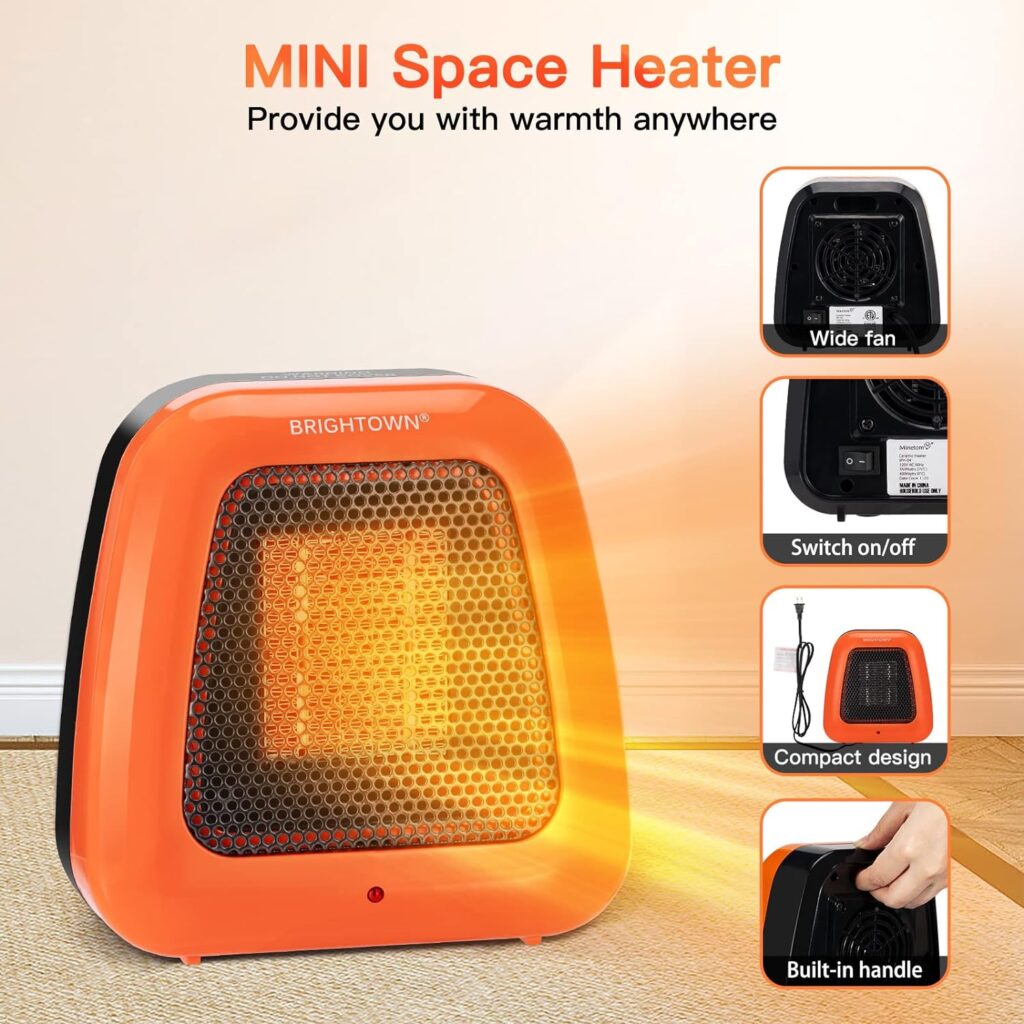Small Space Heater for Indoor Use - 400W Low Wattage Portable Personal Mini Heater with Tip Over Protection, Low Noise Desk Heater for Office Bedroom Home Use