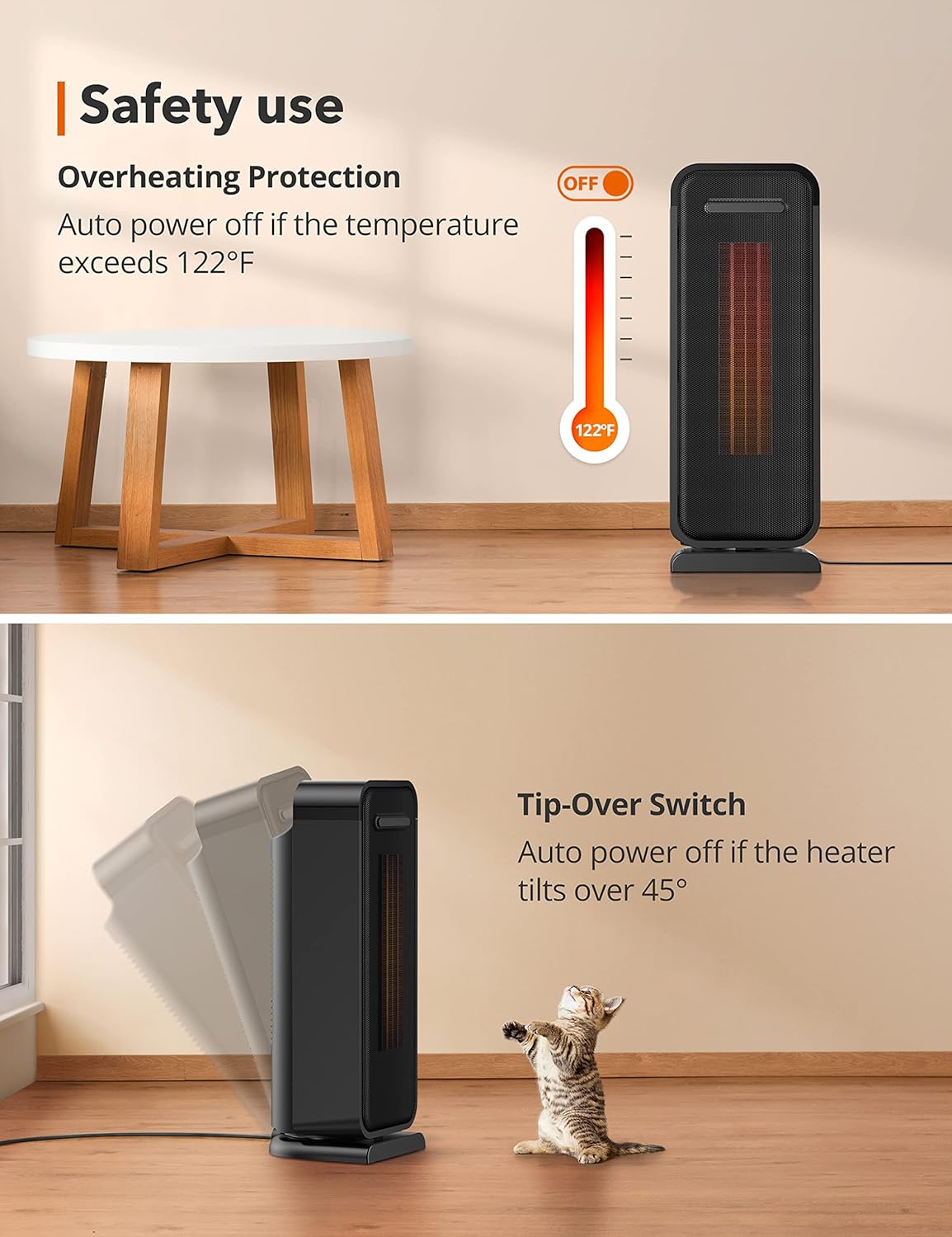 Space Heater, 1500W Electric Heater with 70° Oscillation, 12H Timer 3 Modes, 24H Auto-Off Thermostat Tip-Over Protection, Portable Quiet Heating Ceramic Heater With Remote for Bedroom, Office