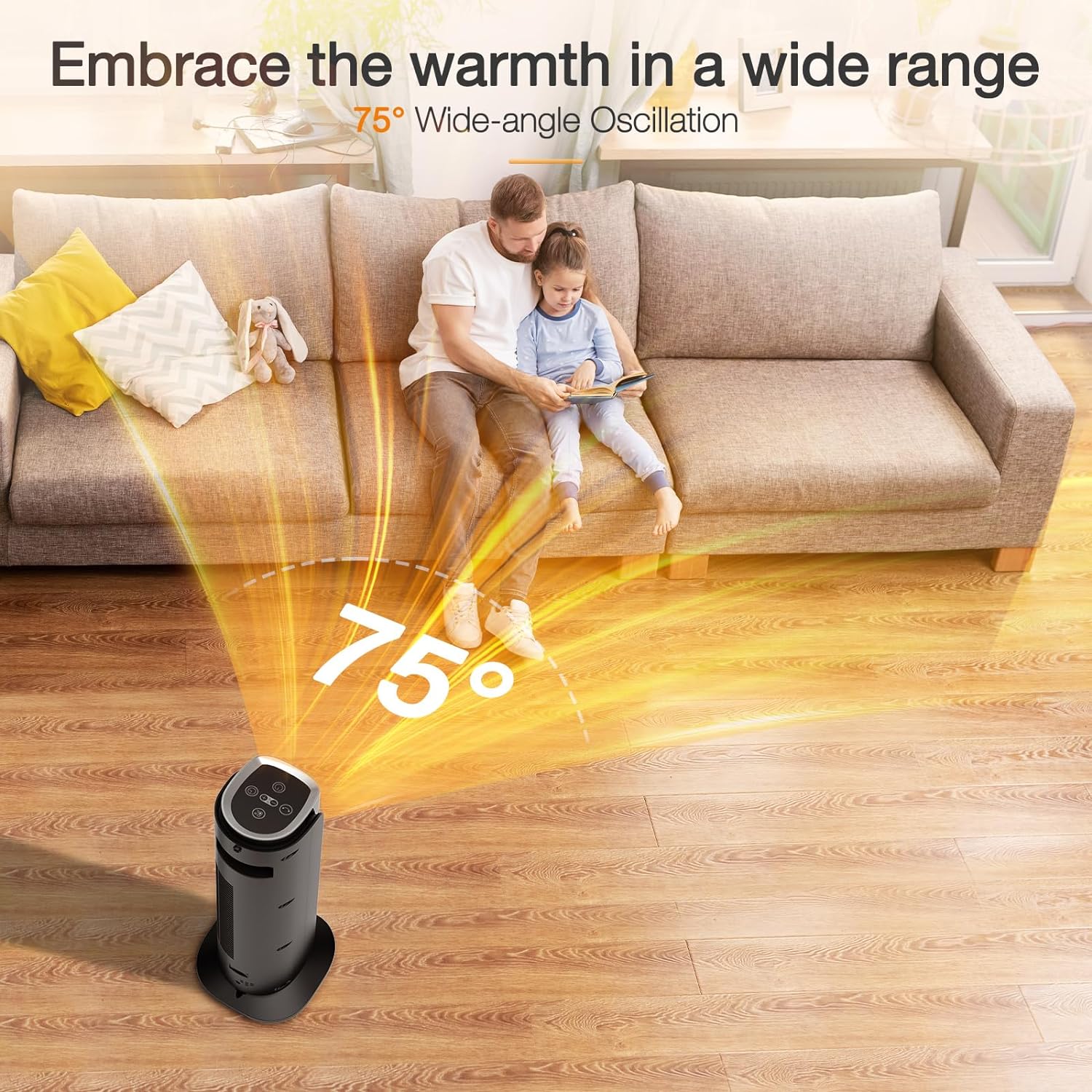 Space Heater,VCK 1500W 24 Portable Electric Heaters for Indoor Use,75° Oscillation,3 Modes,8H Timer, Quite PTC Ceramic Heating with Thermostat,Safety Protection,Remote for Office,Home Bedroom