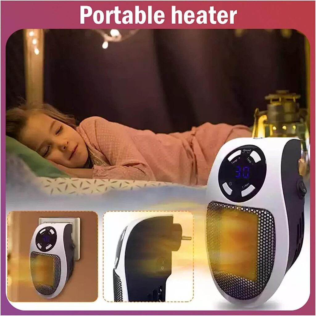 Upgrade Smart Wall Space Heater 500W/800W Portable Electric Small Heater With Adjustable Thermostat and Timer, Overheat Protection, LED Display,Safe Heater for Office Dorm Dog Room (White-500W)