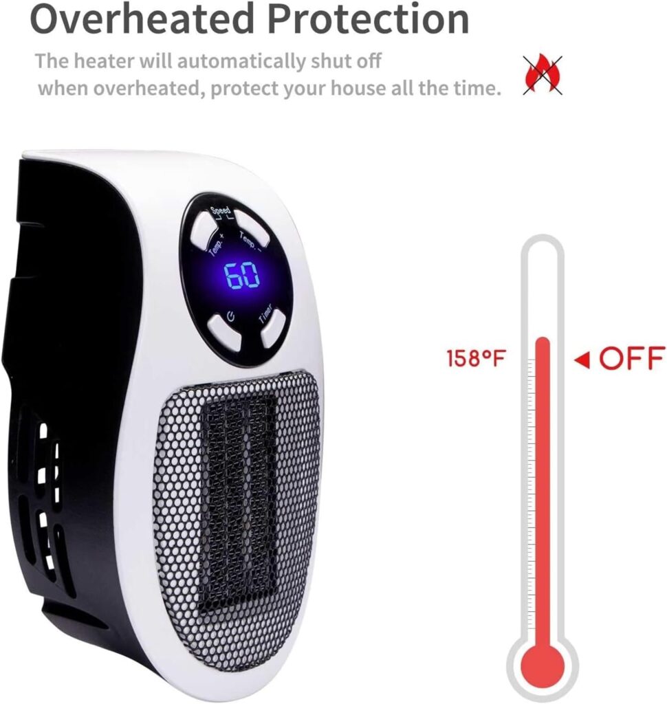 Upgrade Smart Wall Space Heater 500W/800W Portable Electric Small Heater With Adjustable Thermostat and Timer, Overheat Protection, LED Display,Safe Heater for Office Dorm Dog Room (White-500W)