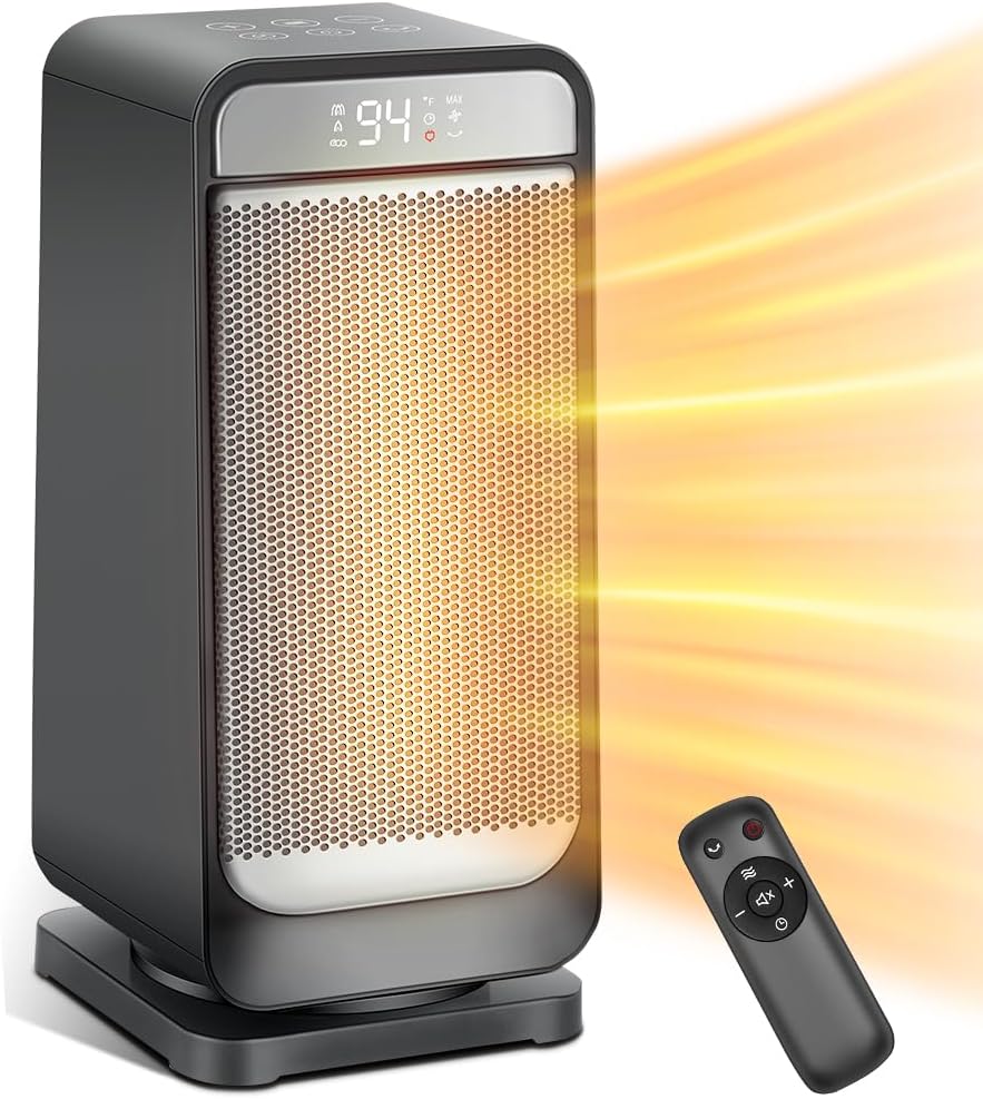 Wind Talk Space Heaters for Indoor Use, 1500W Ceramic Electric Heater, Portable Heater with Thermostat, Oscillating Room Tower Heater Safety for Office Bedroom Use with 5 Modes, 24H Timer, LED Display