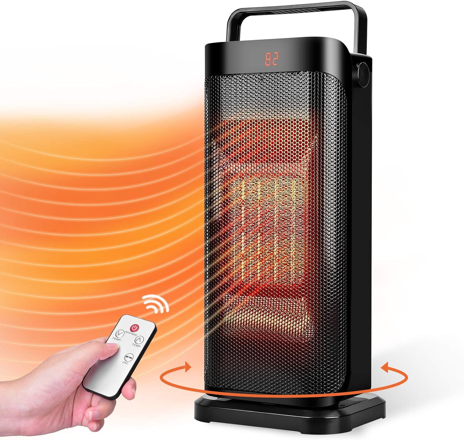 Electric Space Heater for Office - Portable Ceramic Space Heater w/Remote, 120°Oscillating, thermostat, 3 Modes, 12H Timer, Quiet Room Heater for Bedroom, Garage, Office, Home Indoor use