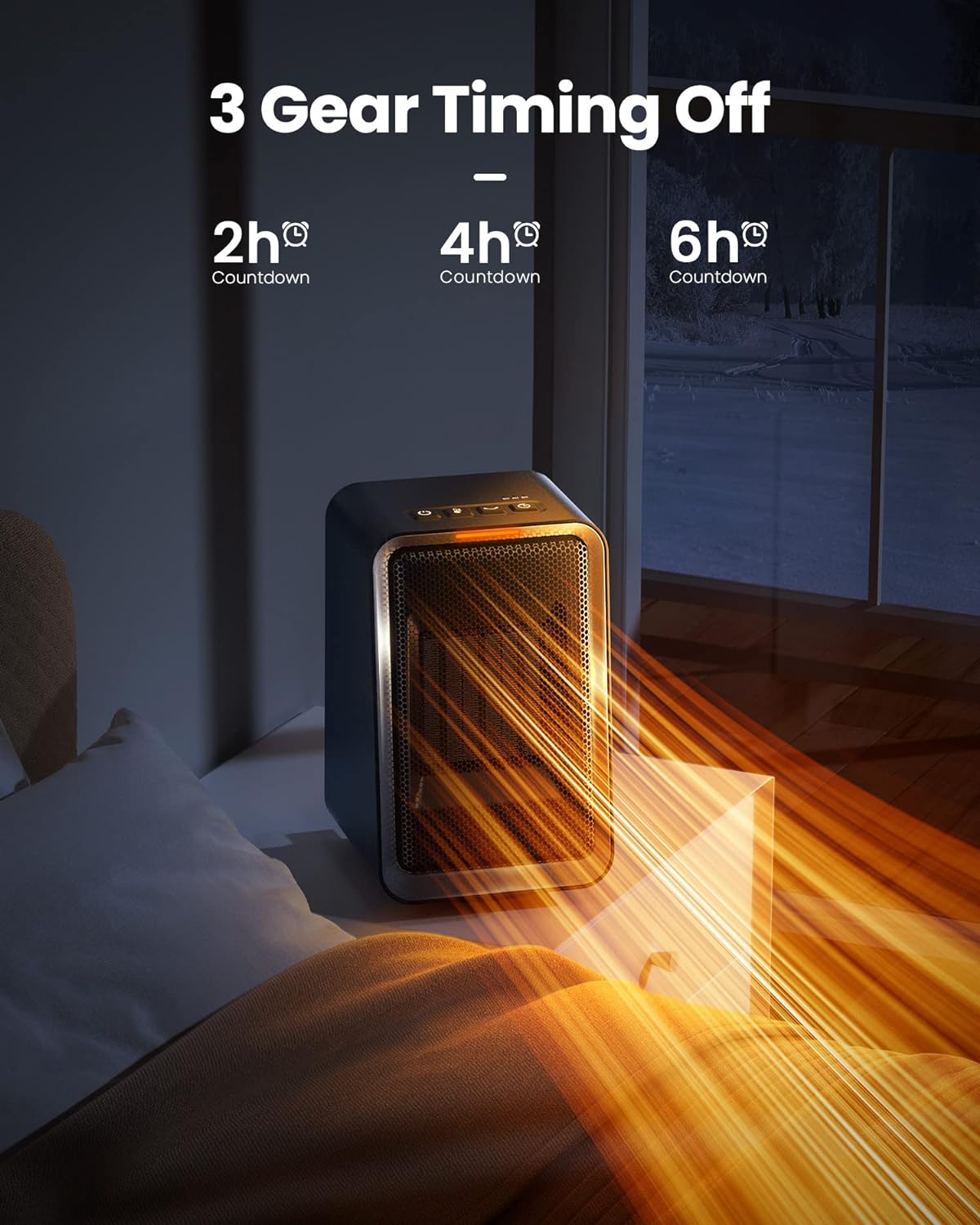 GAIATOP Space Heater for Indoor Use, Quiet 45° Oscillation 1000W Fast Heating Efficient Space Heaters, 2-6-8H Timing PTC Ceramic Heater, Tip-Over Overheating Protection Portable Heater for Home