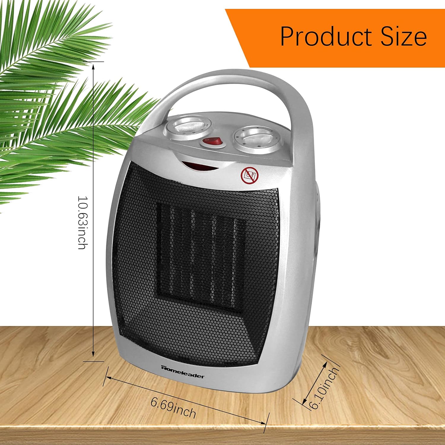 Homeleader Portable Space Heater, Electric Heater with Thermostat, Ceramic Small Heater with Carrying Handle and Tip Over Switch for Home and Office, 750W/1500W