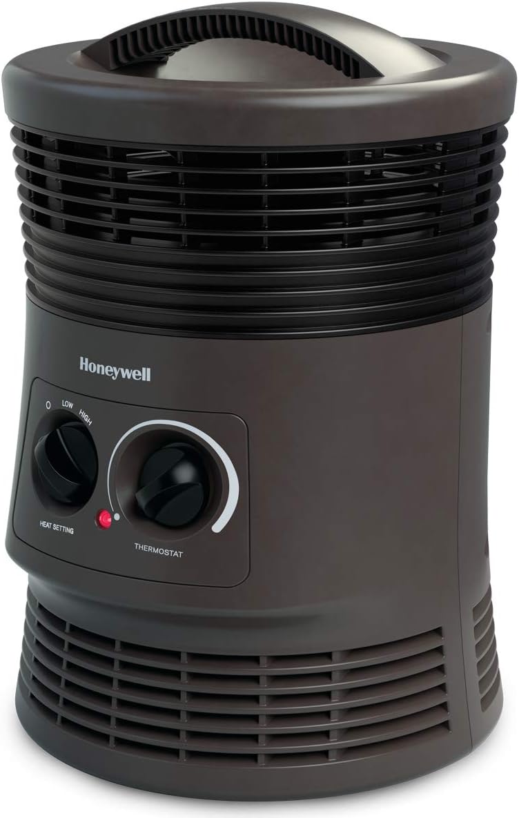 Honeywell HHF360V 360 Degree Surround Fan Forced Heater with Surround Heat Output Charcoal Grey Energy Efficient Portable Heater with Adjustable Thermostat  2 Heat Settings, Small