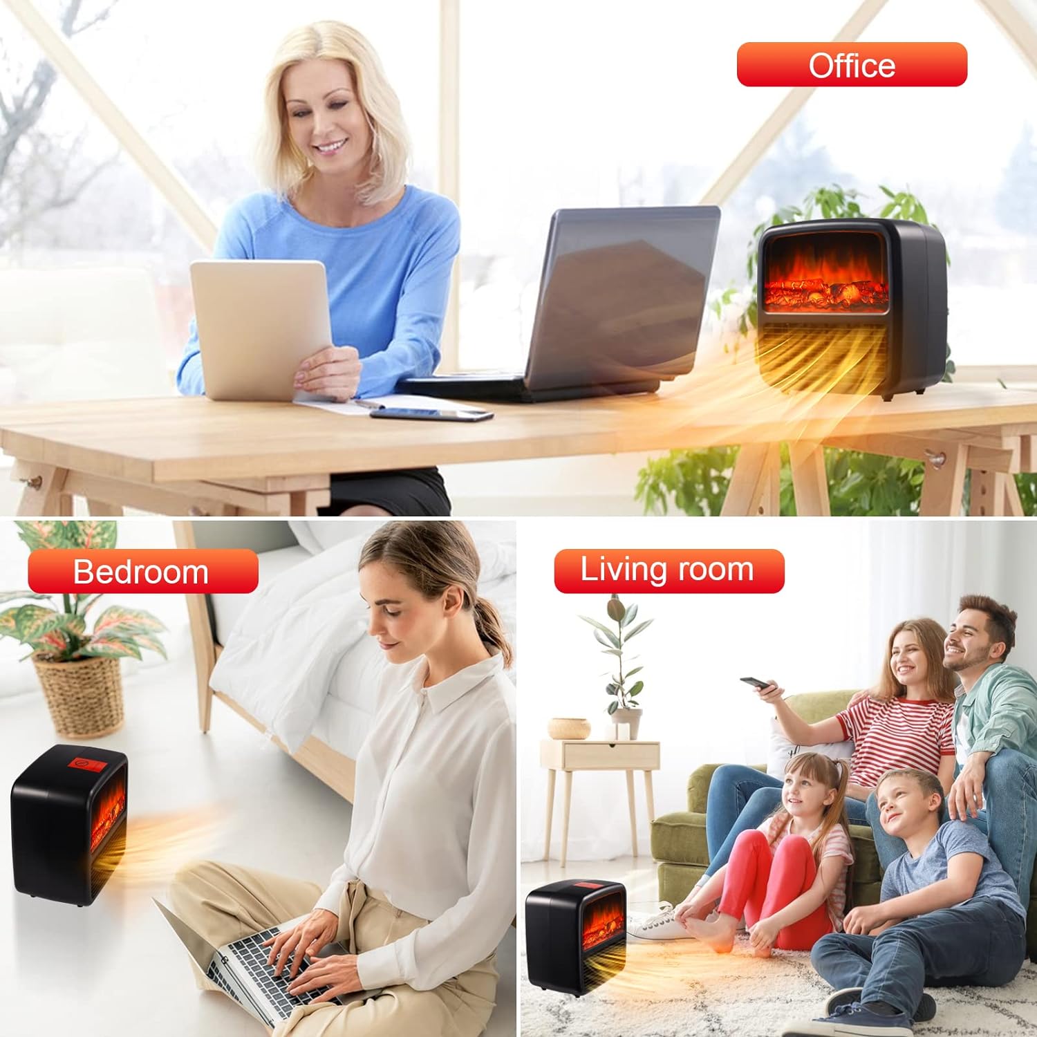 MACALOCA Space Heater, 1500W/1000W Space Heaters for Indoor Use, Energy Efficient Fireplace Dynamic Flame Small Space Heater,PTC Ceramic Fast Heating Portable Space Heater for Office,Home,Bedroom,Desk