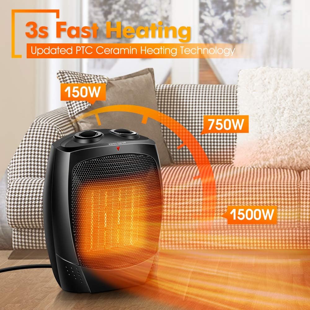 Space Heater, 1500W Ceramic Desk Space Heaters for Indoor Use, 3s Fast Heating Electric Space Heater, 3 Modes, Tip-over  Overheat Protection, Portable Small Heater for Room Office Home