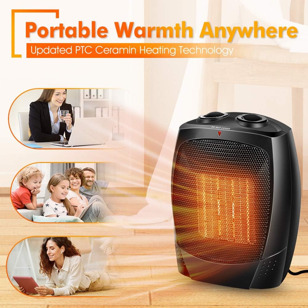 Space Heater, 1500W Ceramic Desk Space Heaters for Indoor Use, 3s Fast Heating Electric Space Heater, 3 Modes, Tip-over  Overheat Protection, Portable Small Heater for Room Office Home