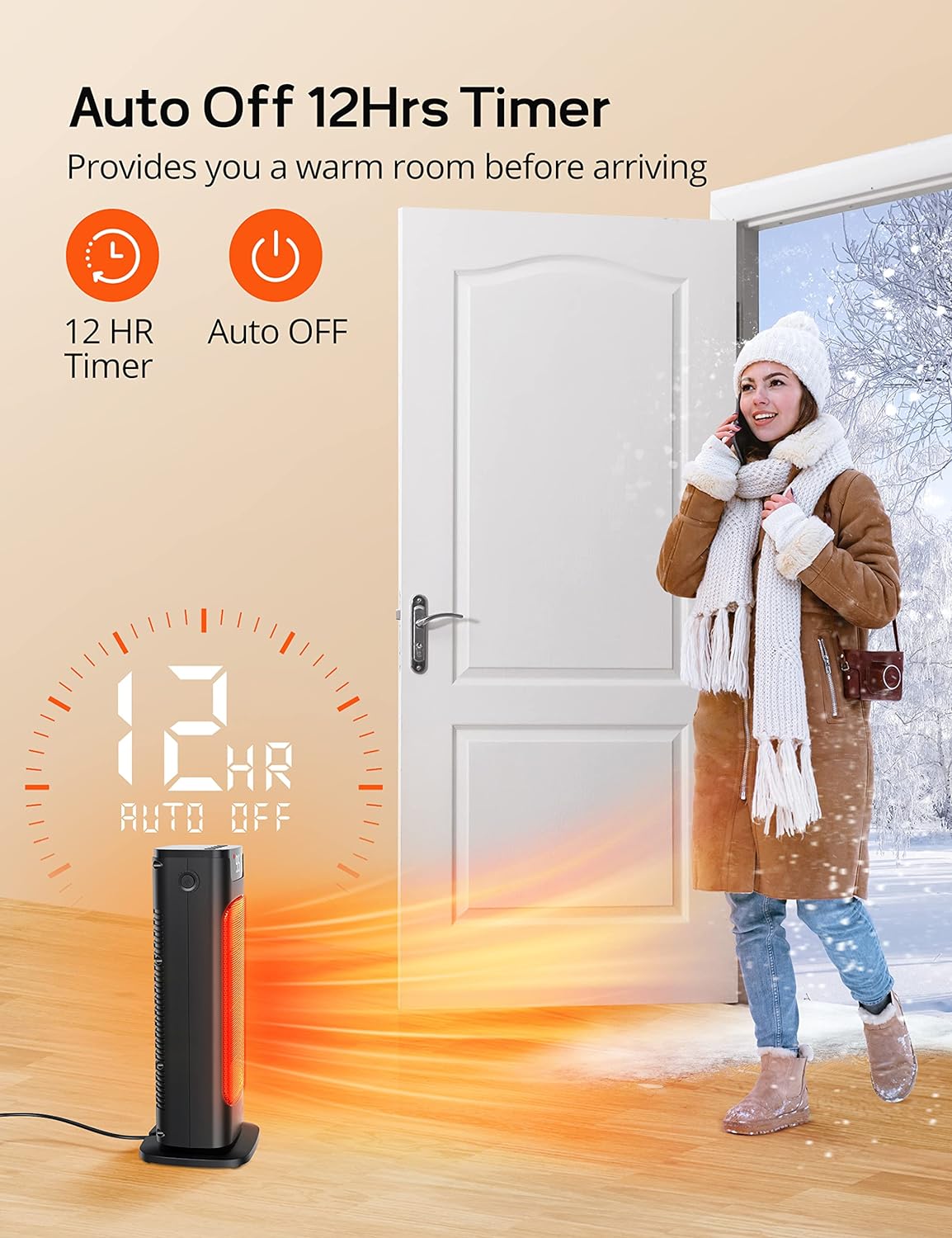 Voweek 24 Space Heater,1500W PTC Fast Heating Ceramic Heater for Office, Large Room, Indoor Use, Bedroom, Electric Heater with Thermostat, Remote, 3 Modes, ETL Certified, 12H Timer, 90° Oscillating